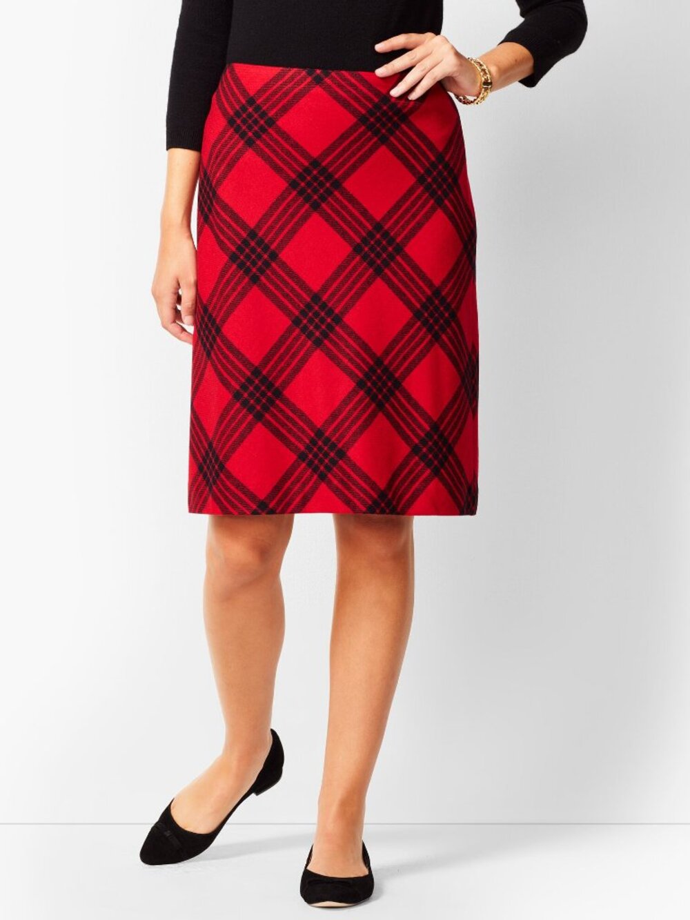 Talbots Twill Country Plaid A-Line Skirt Red & Black Women's Size 10 NEW Wool